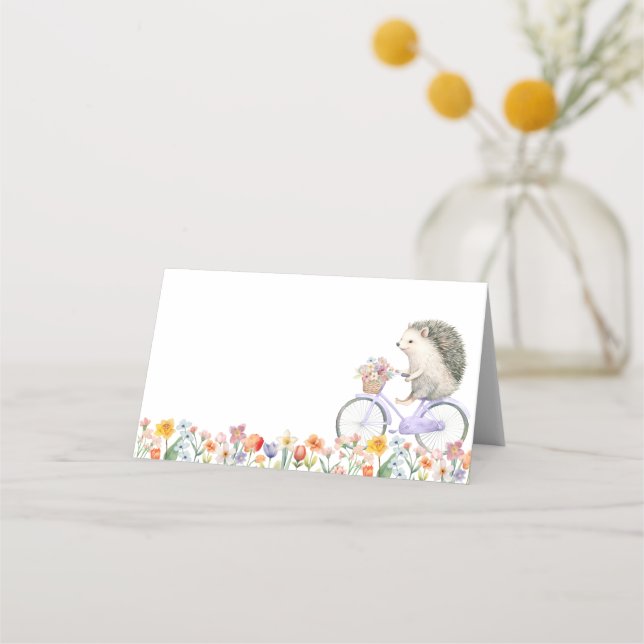 Tarjeta De Asiento Hedgehog Bicycle Spring Floral Tent Card - Blanc (Anverso)