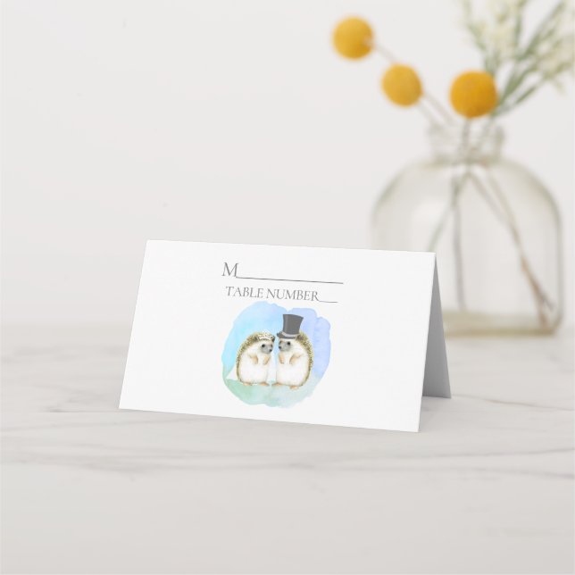 Tarjeta De Asiento Hedgehog Bride Groom Cute Boda (Anverso)