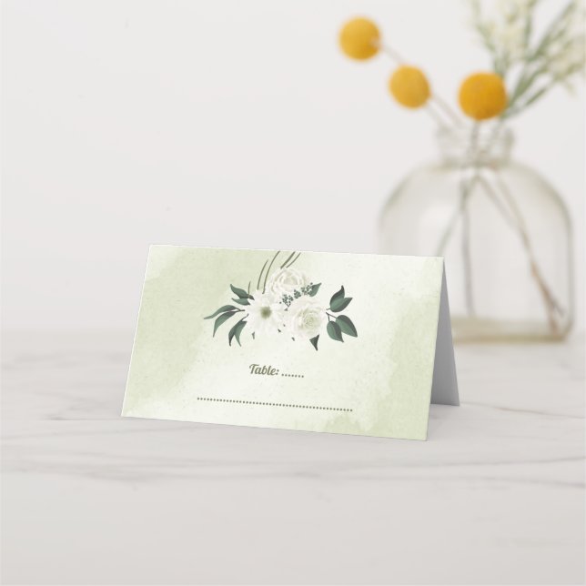 Tarjeta De Asiento hermosas flores blancas hojas verdes (Anverso)