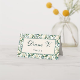 Tarjeta De Asiento Hermosas flores blancas modernas y bayas