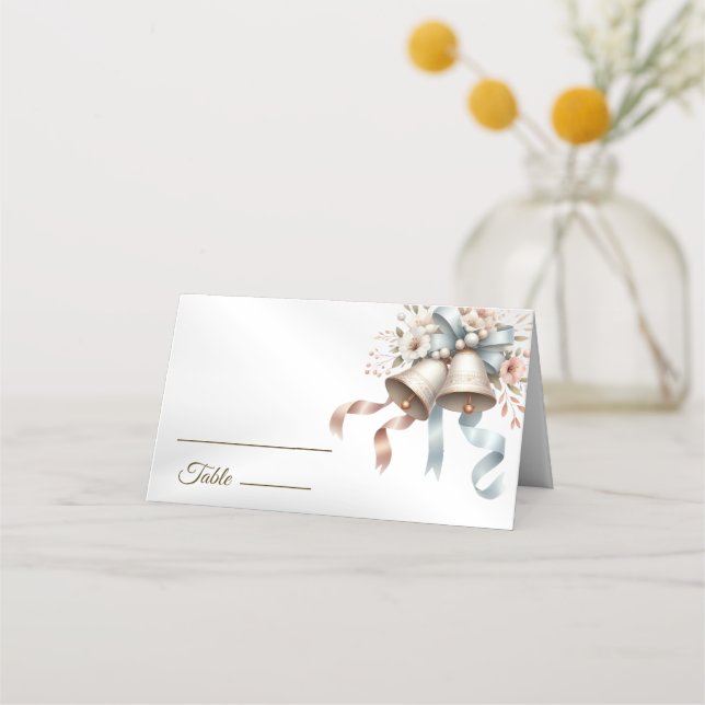 Tarjeta De Asiento Hermosas flores de casamiento de las campanas rosa (Anverso)