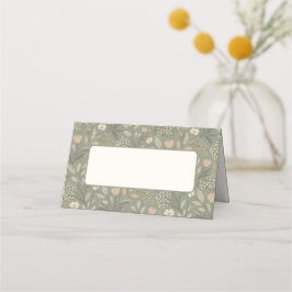 Tarjeta De Asiento Hermosas Flores en Tono Terroso Verde Salvia