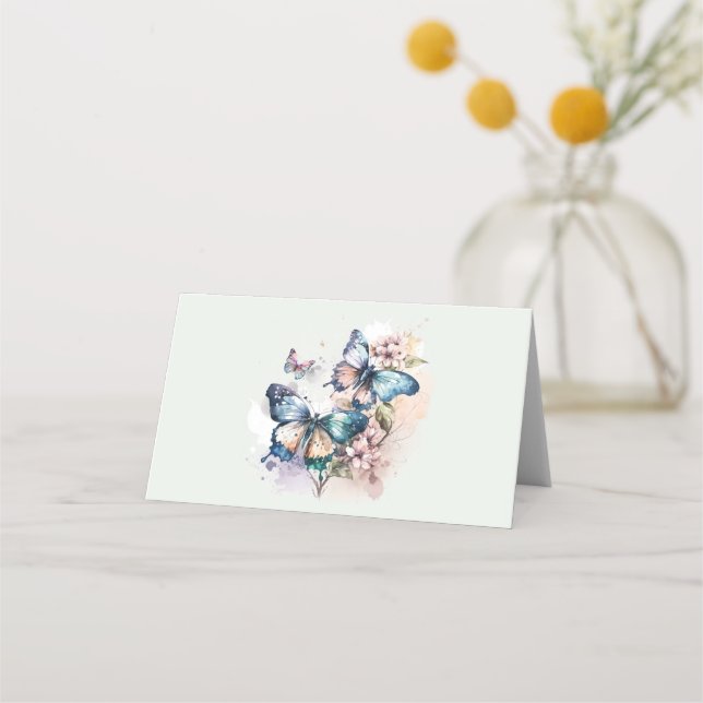 Tarjeta De Asiento Hermosas mariposas y flores (Anverso)