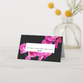 Tarjeta De Asiento Hermosas orquídeas rosadas en Boda negro