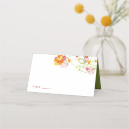 Tarjeta De Asiento Hibiscus Amarillo Swirls y Swallow Floral Boda