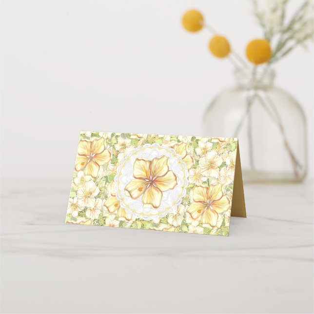 Tarjeta De Asiento Hibiscus & lace YELLOW (Reverso)