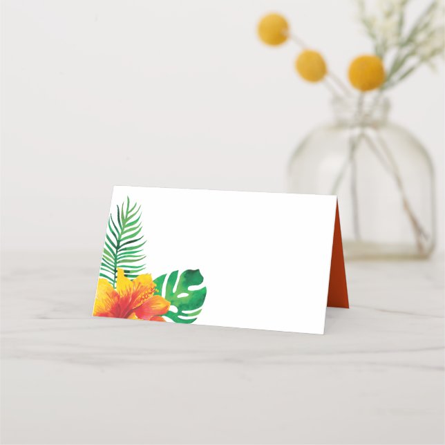 Tarjeta De Asiento Hibiscus naranja y hojas tropicales (Reverso)