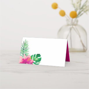 Tarjeta De Asiento Hibiscus rosado y hojas tropicales