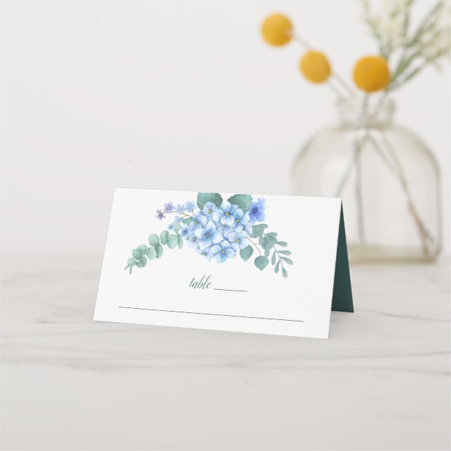 Tarjeta De Asiento Hidrangea Azul Boda floral (Anverso)