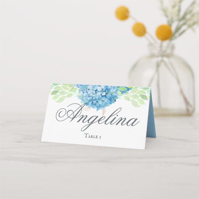 Tarjeta De Asiento Hidrangea azul Boda sofisticado (Anverso)