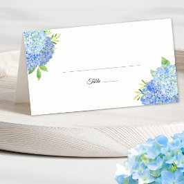Tarjeta De Asiento Hidrangea Azul Foliage Boda Floral de acuarela