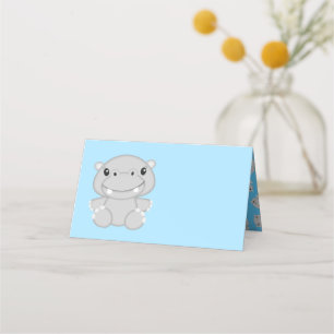 Tarjeta De Asiento Hippo Baby Shower Blue