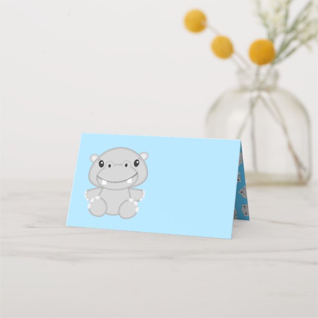 Tarjeta De Asiento Hippo Baby Shower Blue (Anverso)