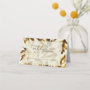 Tarjeta De Asiento Hojas de Oro Almendra Beige Colocación de Boda de 