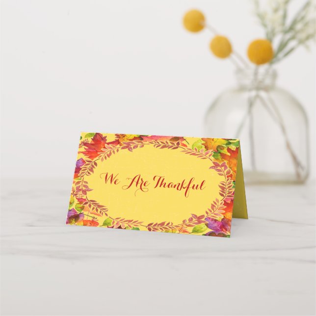 Tarjeta De Asiento Hojas otoñales de otoño - Día de Acción de Gracias (Anverso)