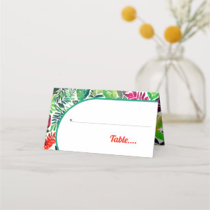 Tarjeta De Asiento Hojas tropicales coloridas, boda arcaximalista