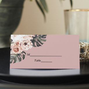 Tarjeta De Asiento Hojas tropicales rosadas florales modernas y orquí