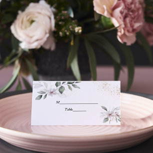 Tarjeta De Asiento Hojas y flores de color verde suave Oro
