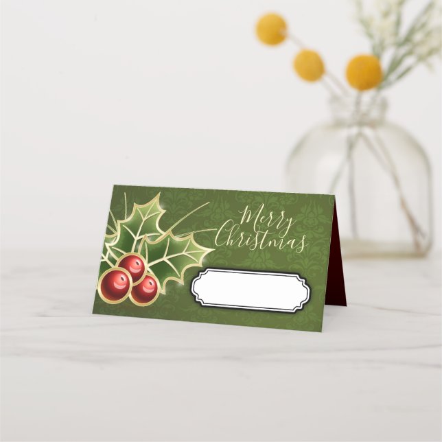 Tarjeta De Asiento Holly Berry Navidades Fiesta Green personalizado (Anverso)