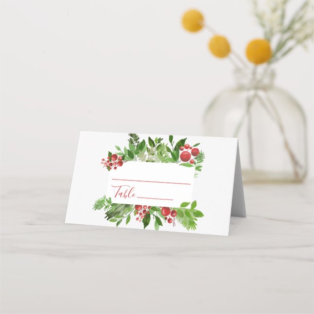 Tarjeta De Asiento Holly Red Berry Navidades Boda Place Card (Anverso)