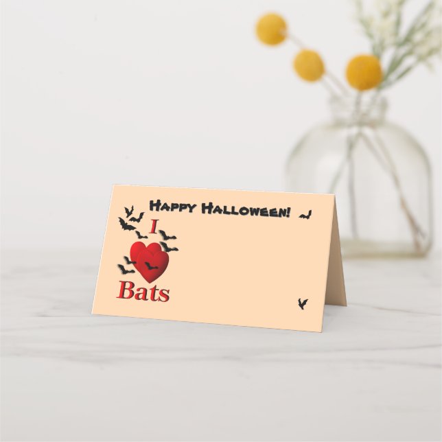Tarjeta De Asiento I Heart Bats Happy Halloween (Anverso)