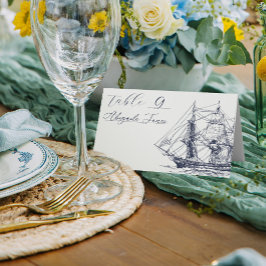 Tarjeta De Asiento Ilustración de barco náutico elegante para boda