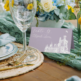 Tarjeta De Asiento Ilustración de Boda Castillo Vintage Lavanda