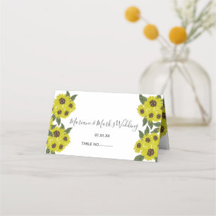 Tarjeta De Asiento Ilustración de girasol botánico boda amarillo
