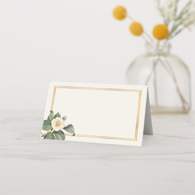 Tarjeta De Asiento Ilustracion floral blanco simple | Tabla Boda (Anverso)