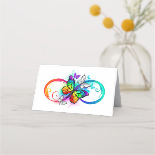 Tarjeta De Asiento Infinidad brillante con la mariposa arcoiris