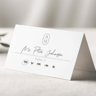 Tarjeta De Asiento Iniciales modernas y sencillas con boda de opcione