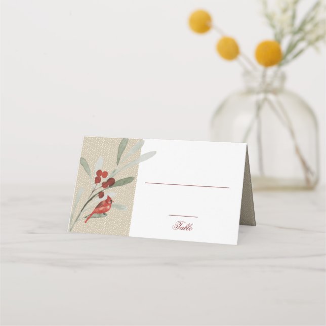 Tarjeta De Asiento Invierno simple | Cardenal | Recepción de bodas (Anverso)