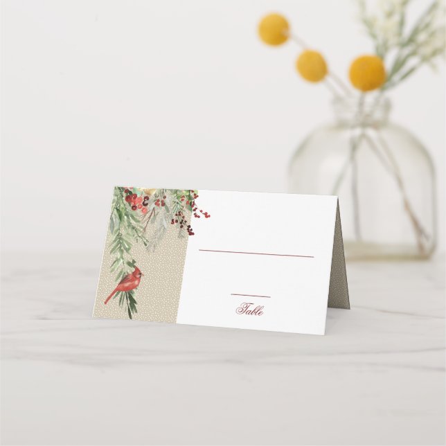 Tarjeta De Asiento Invierno Simple | Cardinal & Greens | Boda (Anverso)