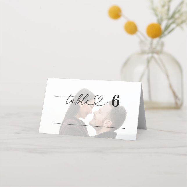 Tarjeta De Asiento Invitado Boda de escritura fotográfica moderna y p (Anverso)
