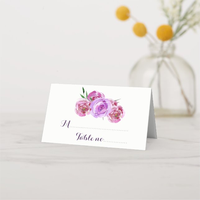 Tarjeta De Asiento Invitado boda de ramo violeta de ciruela floral (Anverso)