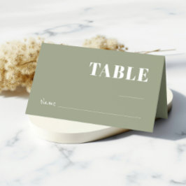 Tarjeta De Asiento Invitado del Boda Minimalista del verde sabio negr