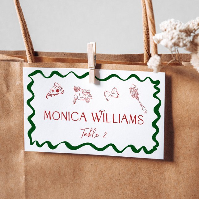 Tarjeta De Asiento Italiano dibujado a mano que es más pizza escrita  (Subido por el creador)