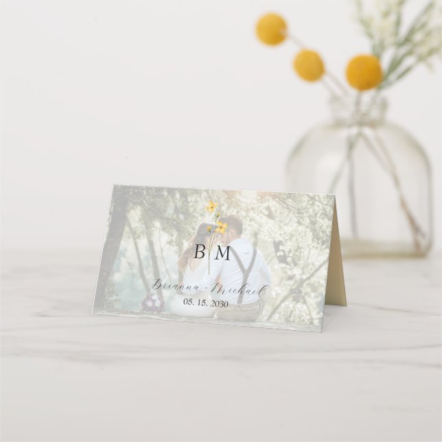 Tarjeta De Asiento Ivory Floral Photo Wedding (Reverso)