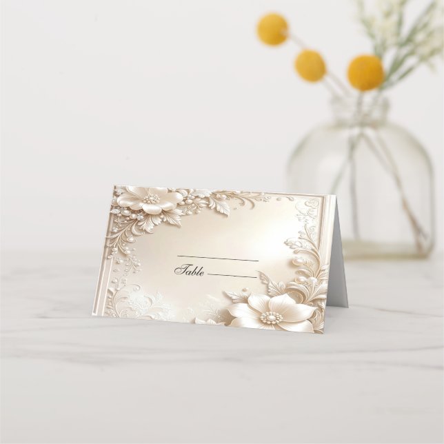 Tarjeta De Asiento Ivory Flowers Place Card (Anverso)