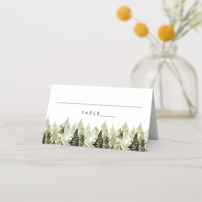 Tarjeta De Asiento JENNA Rustic Watercolor Pines Tented Place Card (Anverso)