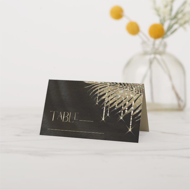 Tarjeta De Asiento Jewel Palm Leaf Boda Gold ID830 (Anverso)
