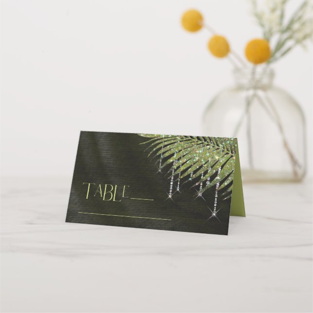 Tarjeta De Asiento Jewel Palm Leaf Boda Green ID830 Place Card (Anverso)