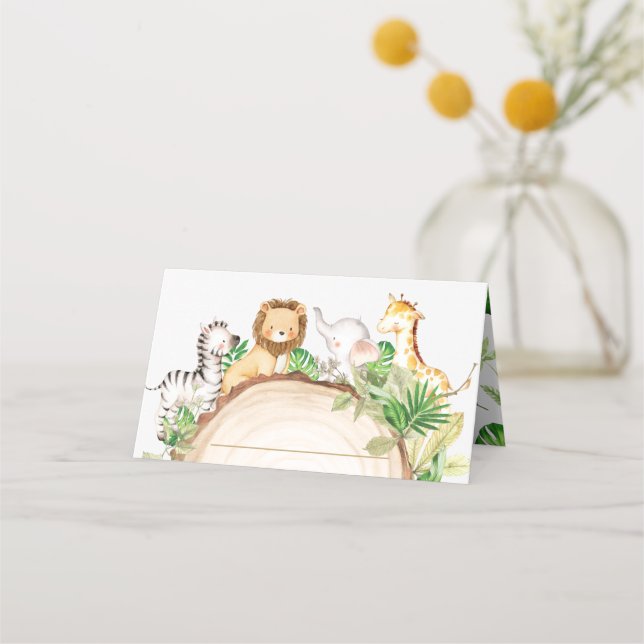 Tarjeta De Asiento Jungle Animals 1er cumpleaños Greenery de Baby Sho (Anverso)