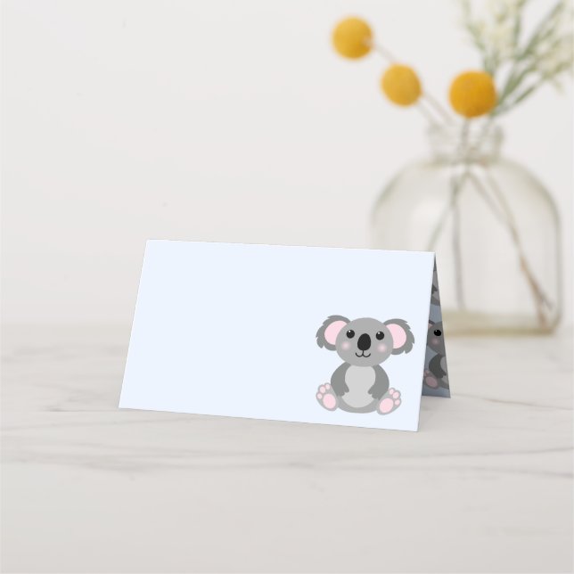 Tarjeta De Asiento Koala Bear Baby Shower Blue Boy (Anverso)