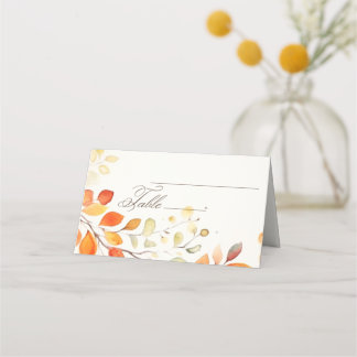 Tarjeta De Asiento La acuarela moderna de Boho Autumn deja al Boda
