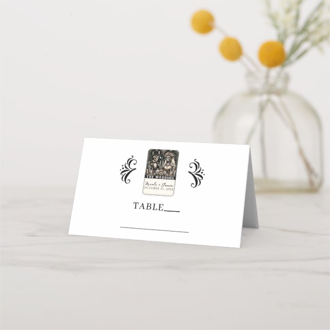 Tarjeta De Asiento LA BODA Esqueletos de Tarot Novia y Novio (Anverso)