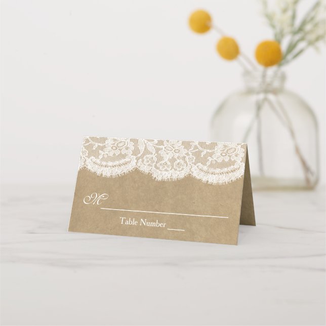 Tarjeta De Asiento La colección de Bodas Kraft & Lace (Anverso)