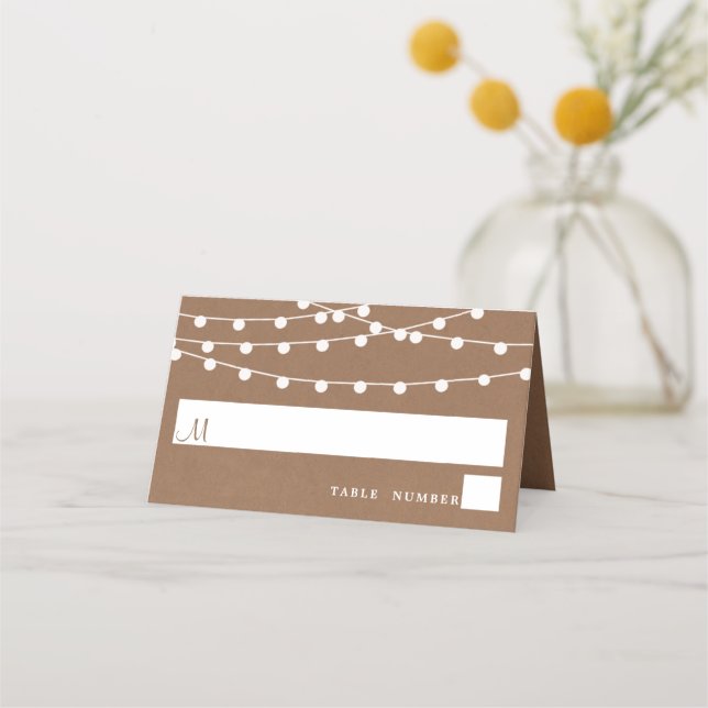 Tarjeta De Asiento La colección de Bodas Rustic Kraft Lights (Anverso)