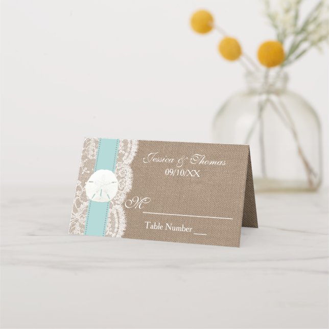 Tarjeta De Asiento La colección de bodas turquesa de arena dorada (Anverso)