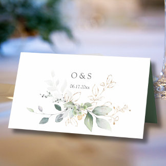 Tarjeta De Asiento La mesa Boda de las hojas de oro verde